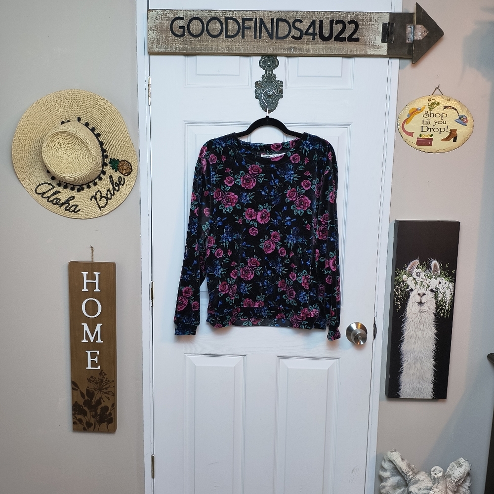 Vintage Jaclyn Smith Sport Floral Cottagecore  Multi Pullover Cuff Sleeves M